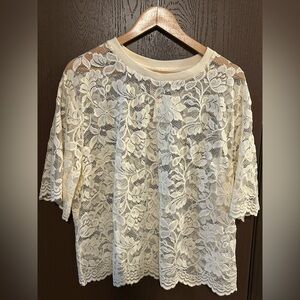 Dolan Cream Lace Short Sleeve Blouse XL